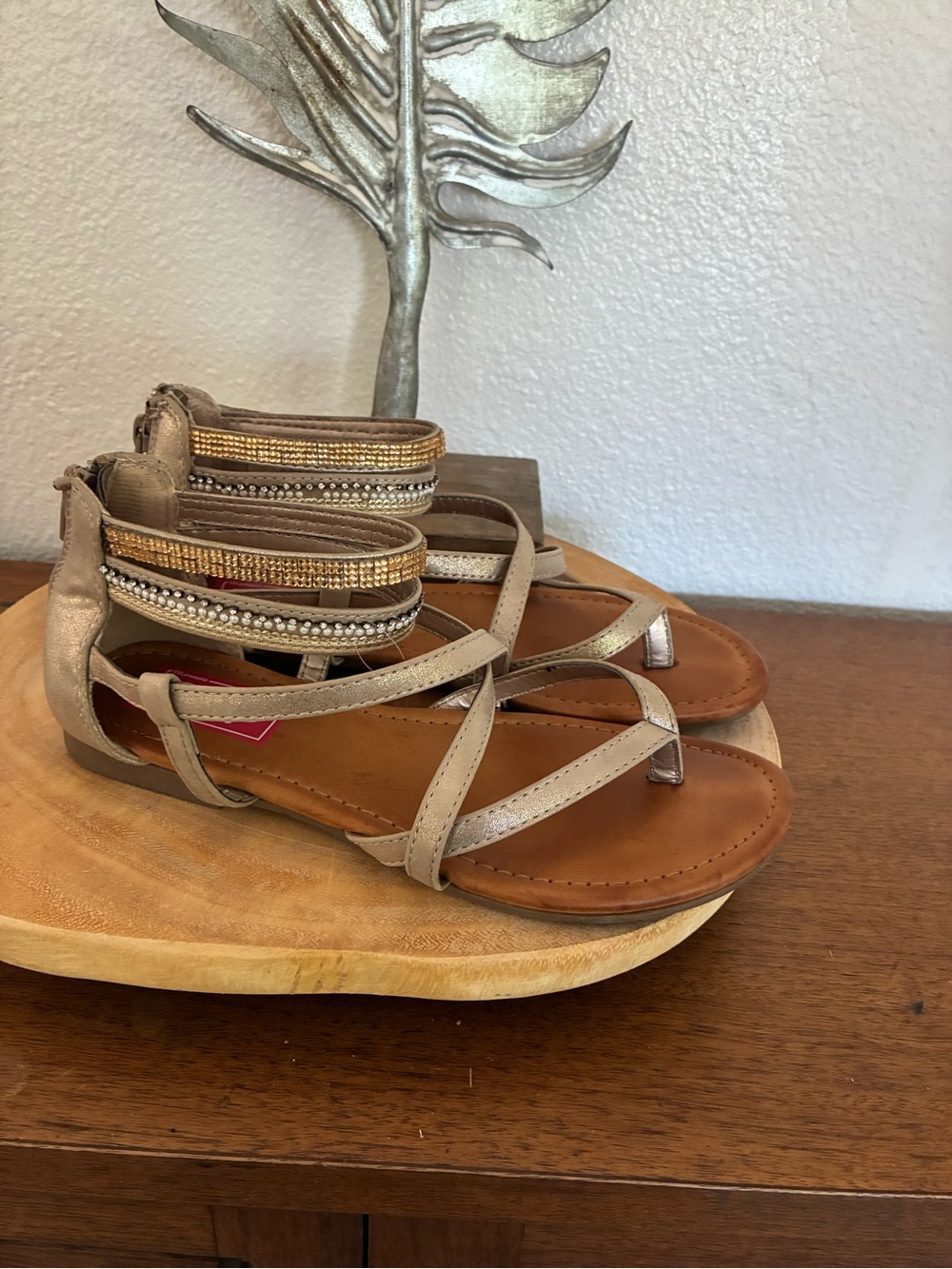 Pop Beige Strappy Gladiator Sandals with Embellished Ankle - Picture 2 of 4